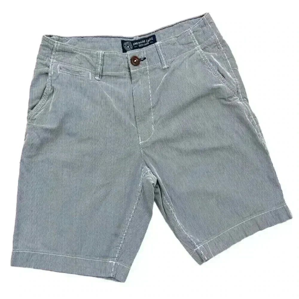 American Eagle Classic Blue/White Stripe Flat Front Cotton Chino Short Size 28‎
